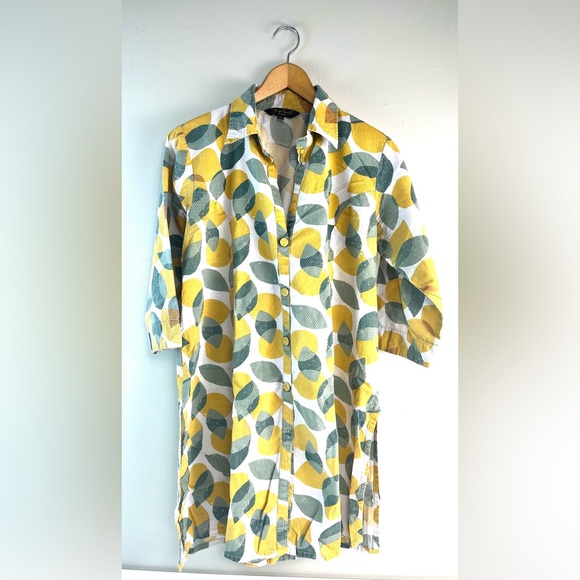 ever touch Dresses & Skirts - Ever Touch by Malika Lemon Print Shirt Dress XL Textured Button Front